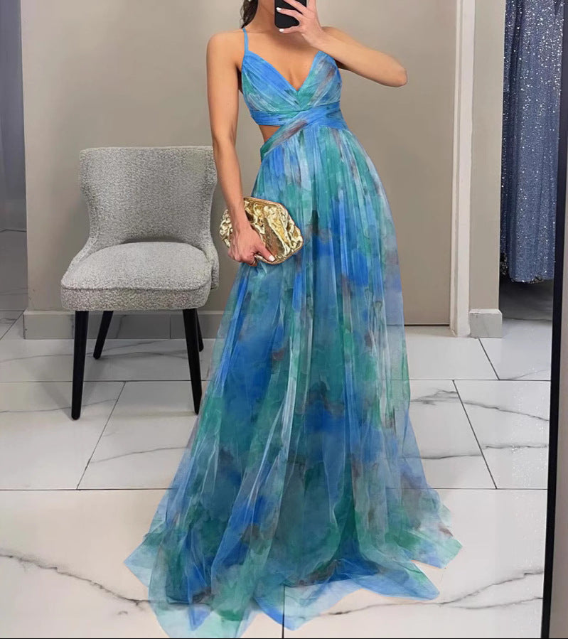 Evangeline | Floral Print Maxi Dress – Blue