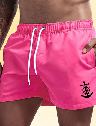 Jude | Nautical Swim Shorts with Anchor Detail – Pink Red