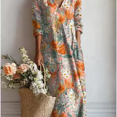Xanthe | Women's Abstract Print Linen Midi Dress – Multicolour