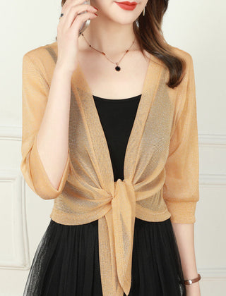 Honor | Sheer Tie-Front Bolero Top – Khaki