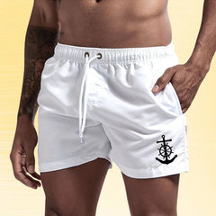 Jude | Nautical Swim Shorts with Anchor Detail – White