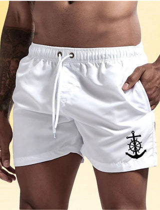 Jude | Nautical Swim Shorts with Anchor Detail – White
