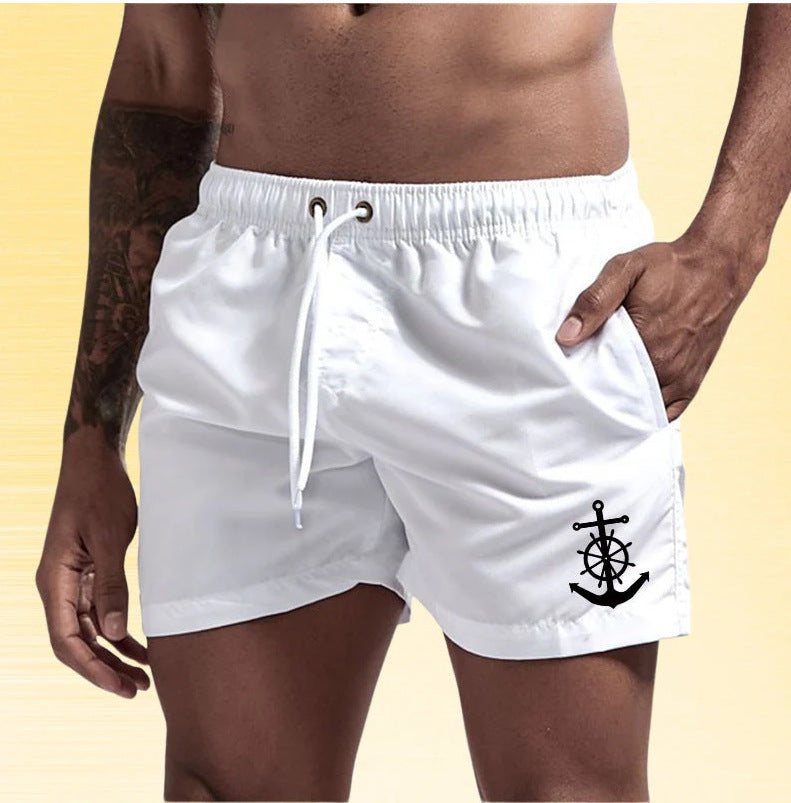 Jude | Nautical Swim Shorts with Anchor Detail – White