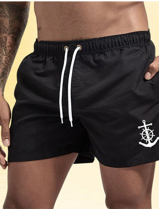 Jude | Nautical Swim Shorts with Anchor Detail – Black