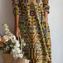 Xanthe | Women's Abstract Print Linen Midi Dress – Multicolour Floral