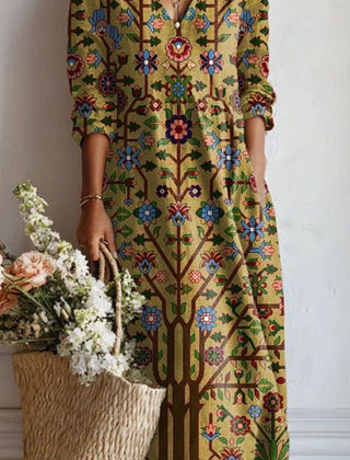 Xanthe | Women's Abstract Print Linen Midi Dress – Multicolour Floral