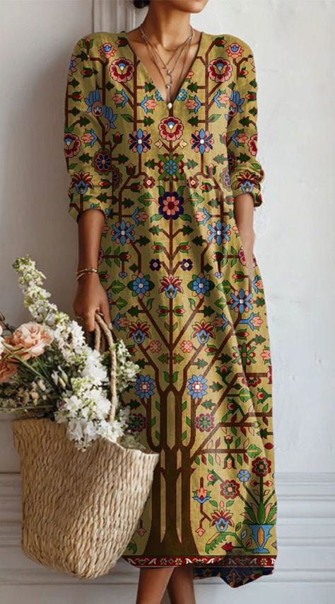Xanthe | Women's Abstract Print Linen Midi Dress – Multicolour Floral