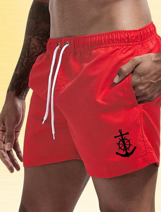 Jude | Nautical Swim Shorts with Anchor Detail – Red