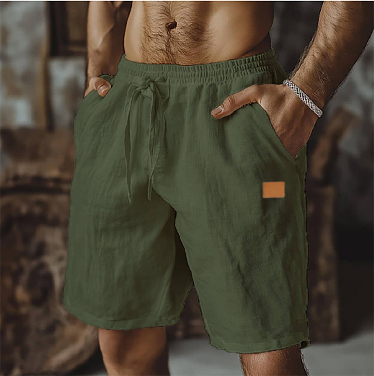Quill | Relaxed Fit Linen Shorts – Military Green