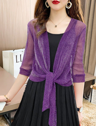Honor | Sheer Tie-Front Bolero Top – Violet