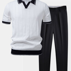 Crosby | Knit Polo and Tapered Trouser Set – White