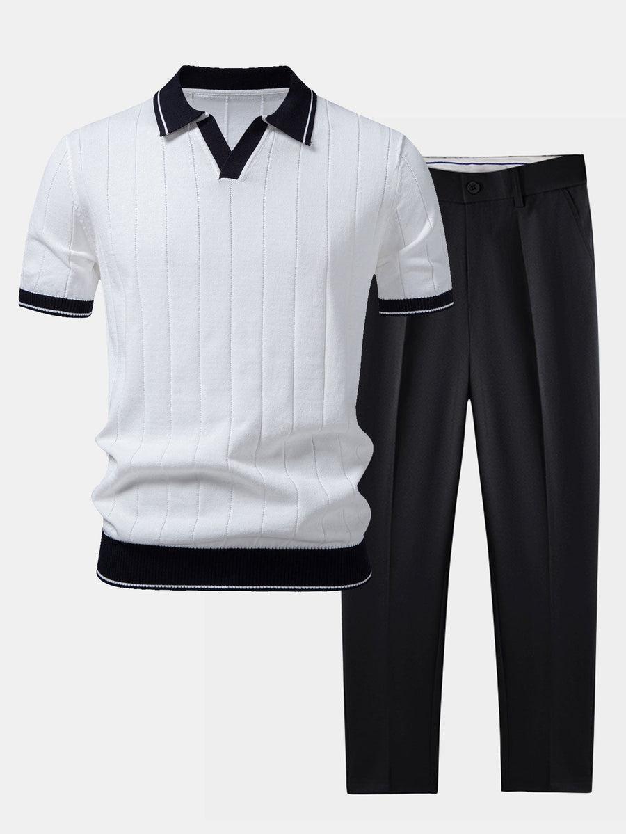 Crosby | Knit Polo and Tapered Trouser Set – White