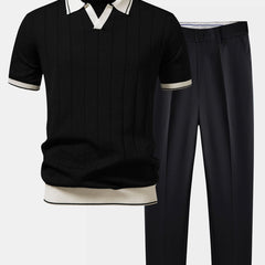 Crosby | Knit Polo and Tapered Trouser Set – Black