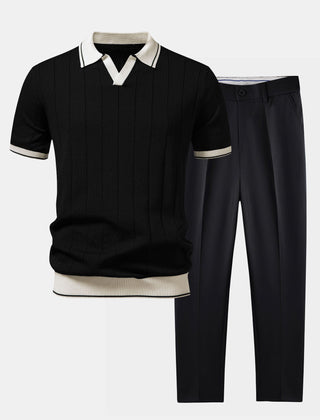Crosby | Knit Polo and Tapered Trouser Set – Black
