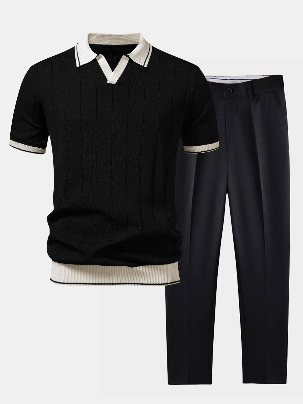 Crosby | Knit Polo and Tapered Trouser Set – Black
