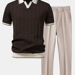 Crosby | Knit Polo and Tapered Trouser Set – Brown