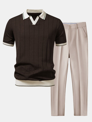 Crosby | Knit Polo and Tapered Trouser Set – Brown