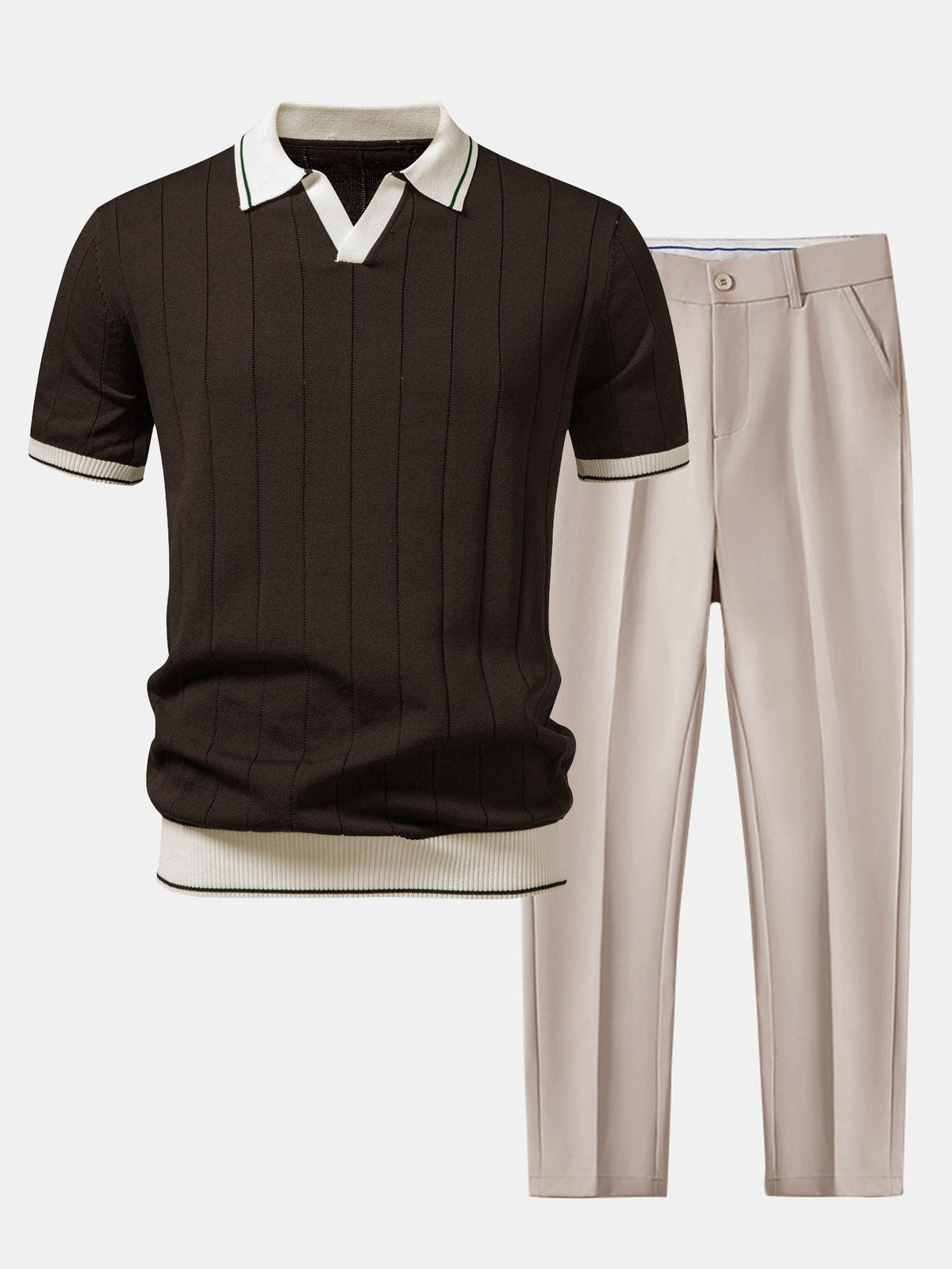 Crosby | Knit Polo and Tapered Trouser Set – Brown