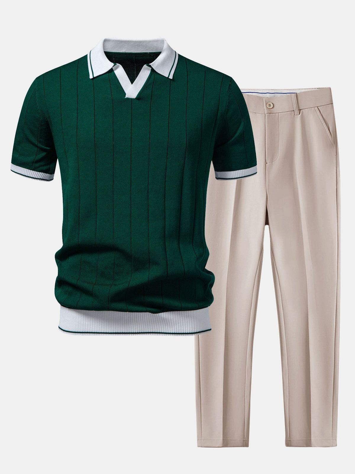 Crosby | Knit Polo and Tapered Trouser Set – Green