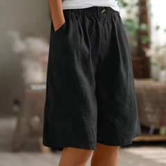 Jemima | Relaxed Linen Shorts with Side Pockets – Black