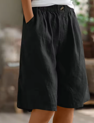 Jemima | Relaxed Linen Shorts with Side Pockets – Black
