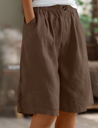 Jemima | Relaxed Linen Shorts with Side Pockets – Brown