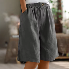 Jemima | Relaxed Linen Shorts with Side Pockets – Grey