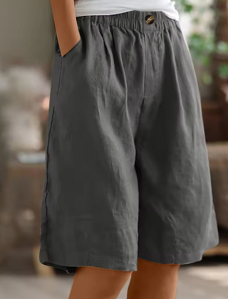 Jemima | Relaxed Linen Shorts with Side Pockets – Grey