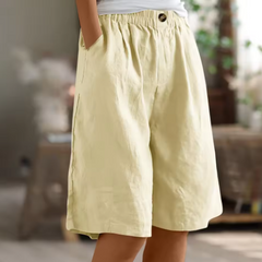 Jemima | Relaxed Linen Shorts with Side Pockets – Beige