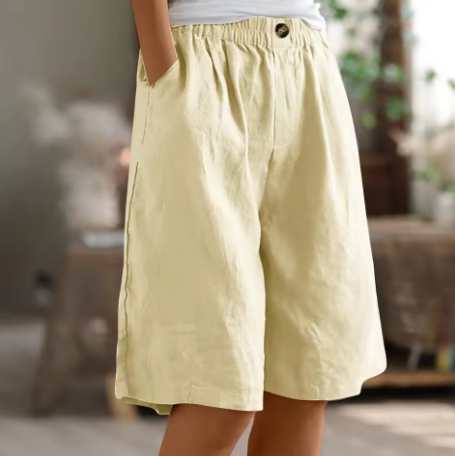 Jemima | Relaxed Linen Shorts with Side Pockets – Beige