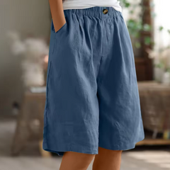 Jemima | Relaxed Linen Shorts with Side Pockets – Blue