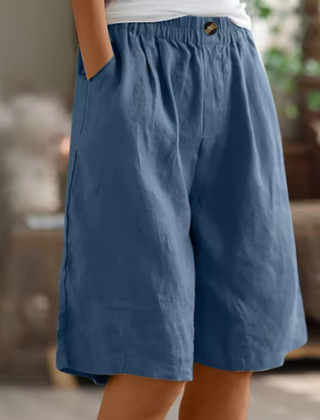 Jemima | Relaxed Linen Shorts with Side Pockets – Blue
