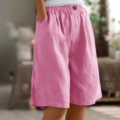 Jemima | Relaxed Linen Shorts with Side Pockets – Pink
