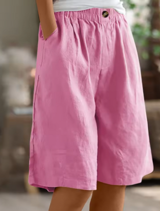 Jemima | Relaxed Linen Shorts with Side Pockets – Pink