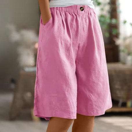 Jemima | Relaxed Linen Shorts with Side Pockets – Pink