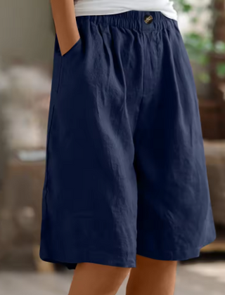 Jemima | Relaxed Linen Shorts with Side Pockets – Navy