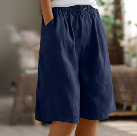 Jemima | Relaxed Linen Shorts with Side Pockets – Navy
