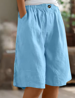 Jemima | Relaxed Linen Shorts with Side Pockets – Sky Blue