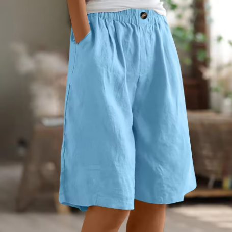 Jemima | Relaxed Linen Shorts with Side Pockets – Sky Blue