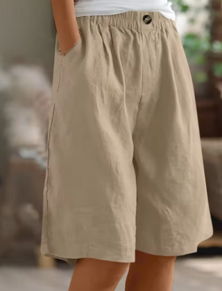 Jemima | Relaxed Linen Shorts with Side Pockets – Khaki