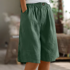 Jemima | Relaxed Linen Shorts with Side Pockets – Green