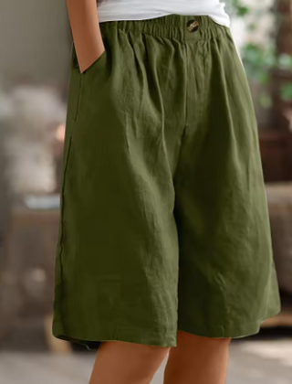 Jemima | Relaxed Linen Shorts with Side Pockets – Army Green