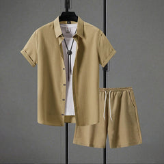 Tobin | Button-Up Summer Shorts Set – Khaki