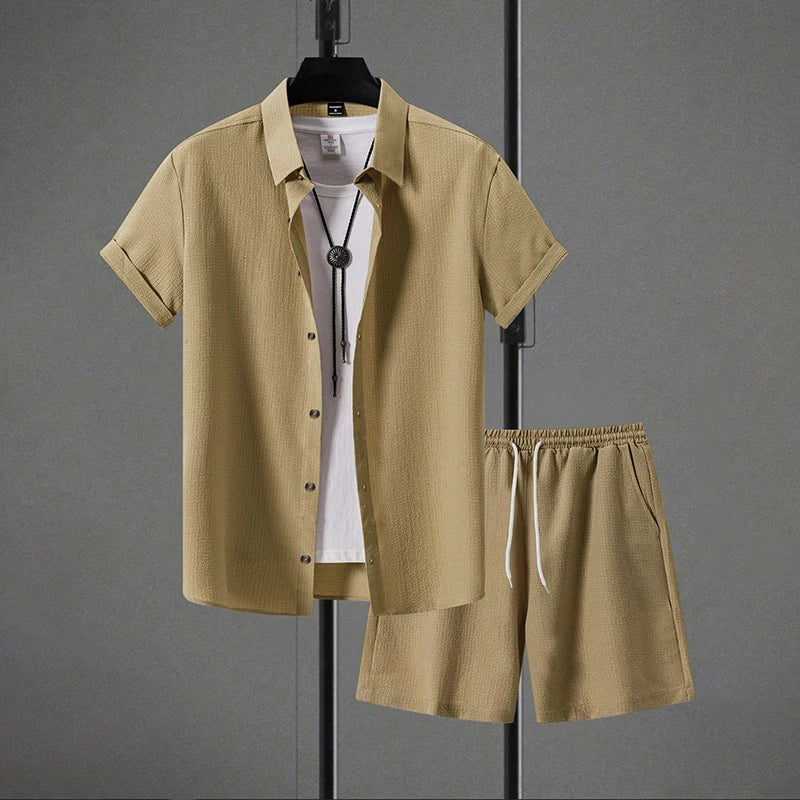 Tobin | Button-Up Summer Shorts Set – Khaki