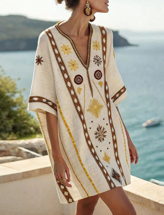 Edie | Women's Floral Dress in Warm Tones – Yellow & Brown Print