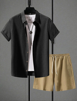 Tobin | Button-Up Summer Shorts Set – Black