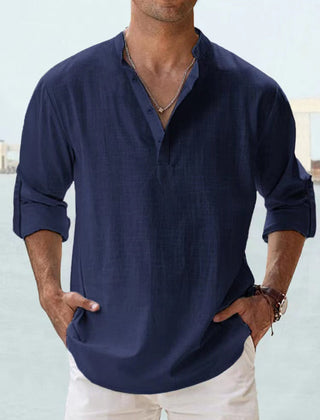 Otis | Breathable Linen Button Shirt – Navy