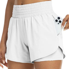 Poppy | High-Waisted Track Shorts with Pockets – White