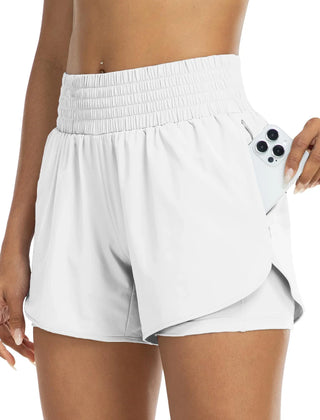 Poppy | High-Waisted Track Shorts with Pockets – White
