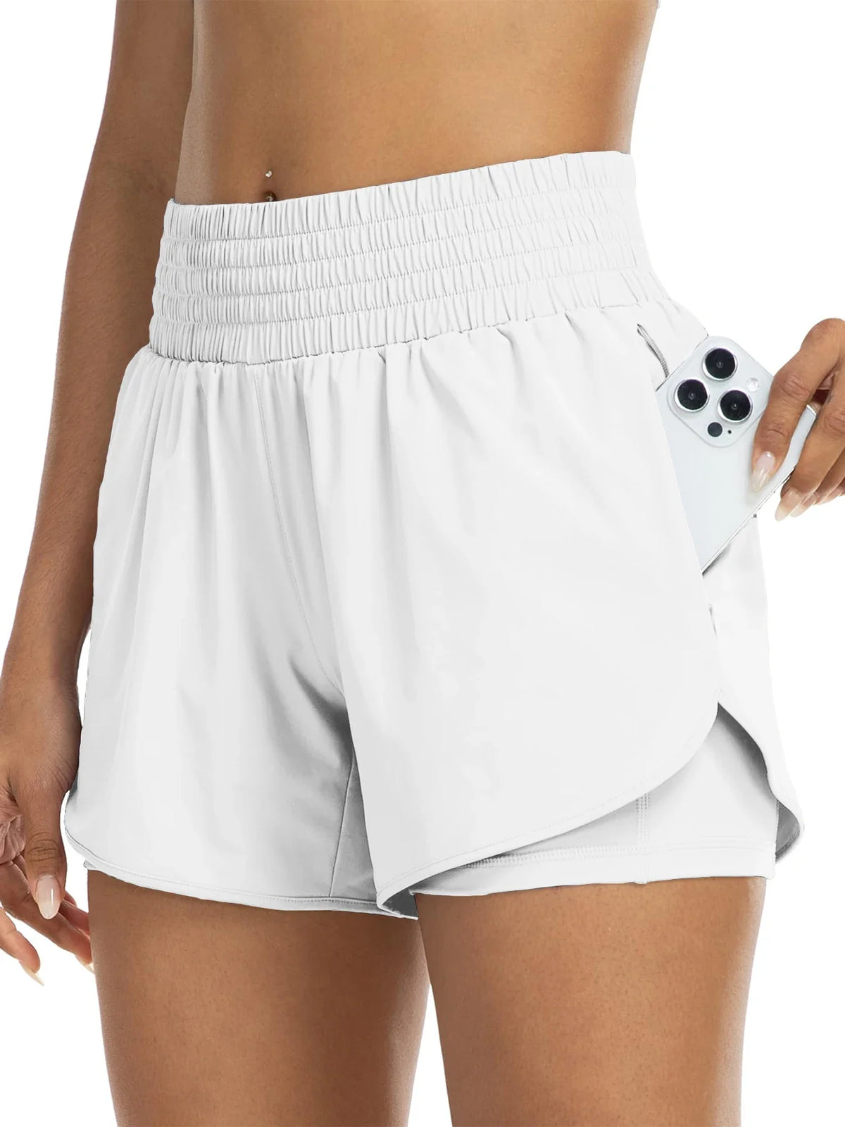 Poppy | High-Waisted Track Shorts with Pockets – White